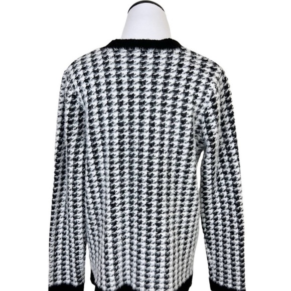 TAHARI | Eyelash Houndstooth Sweater X-Large Black White - Picture 2 of 9